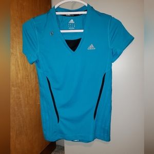 Turquoise Adidas short sleev climacool shirt with small zipper pocket size small